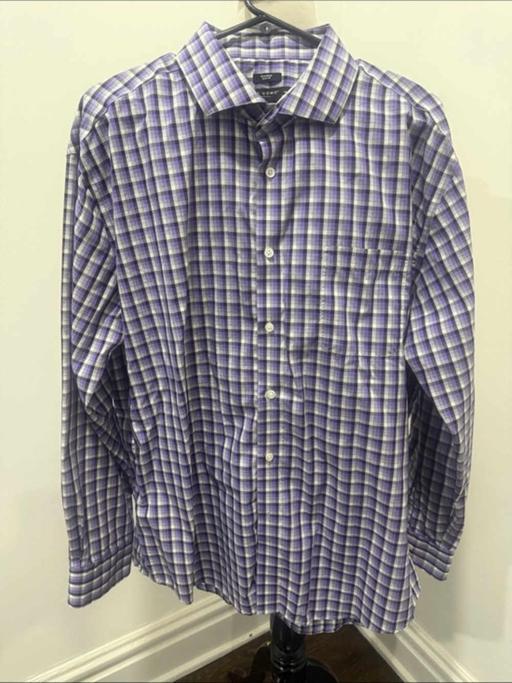 Pronto Uomo Purple Non-iron Slim Fit Plaid Long-Sleeve Dress Shirt 18 34/35